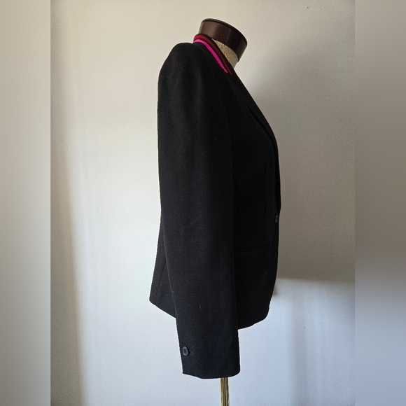 ANNE KLEIN black Classic Blazer With Pink And Red Steiped Collar. Size 10 - Picture 5 of 11
